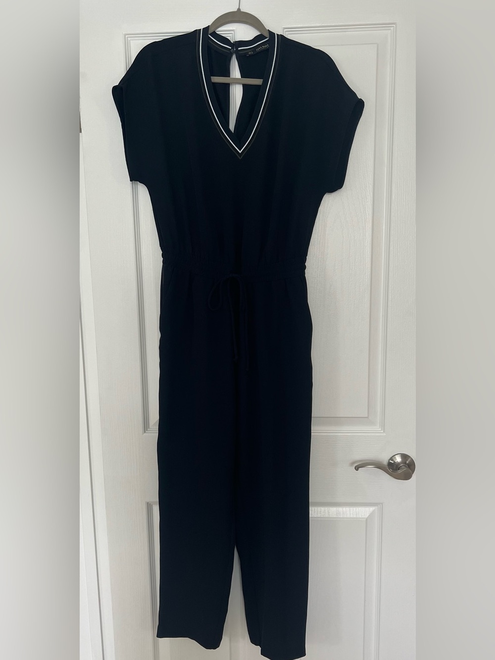 Zara Black Jumpsuit with White Trim